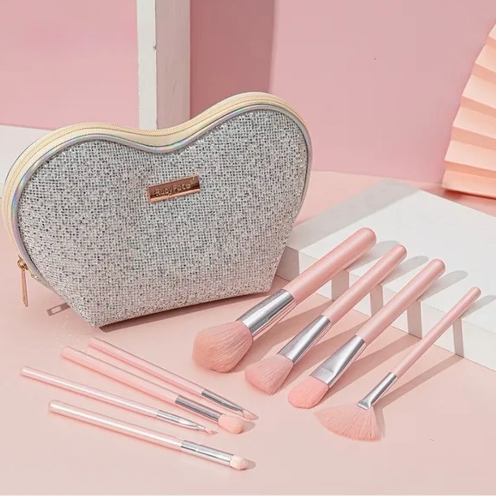 Glitter Makeup Brush Set with Pink Handles